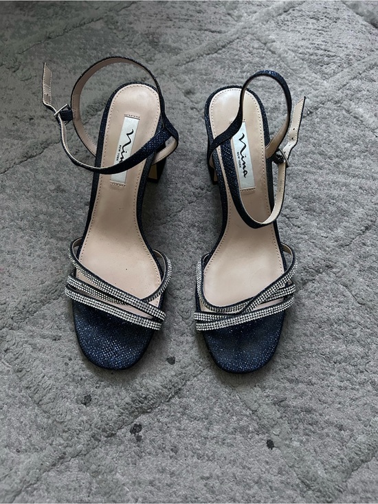 Nina Shoes - Nina Navy Crystal-Embellished Slingback Heels